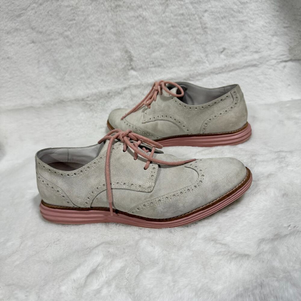 Cole Haan LunarGrand Wingtip Oxford Shoes Women's Size 9B Gray Pink Suede - Picture 1 of 9